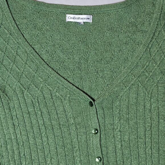 Croft & Barrow Womens Large XL Cardigan Sweater Sage Green 1/4 Button V Neck Rib - Picture 3 of 10